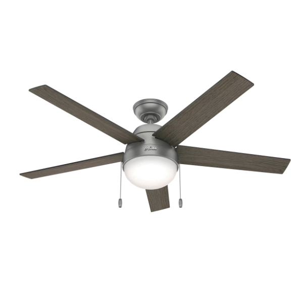 Hunter Anslee 50230 Ceiling Fan, 5-Blade, Grayed Walnut/Light Gray Oak Blade, 52 in Sweep, 3-Speed - 2