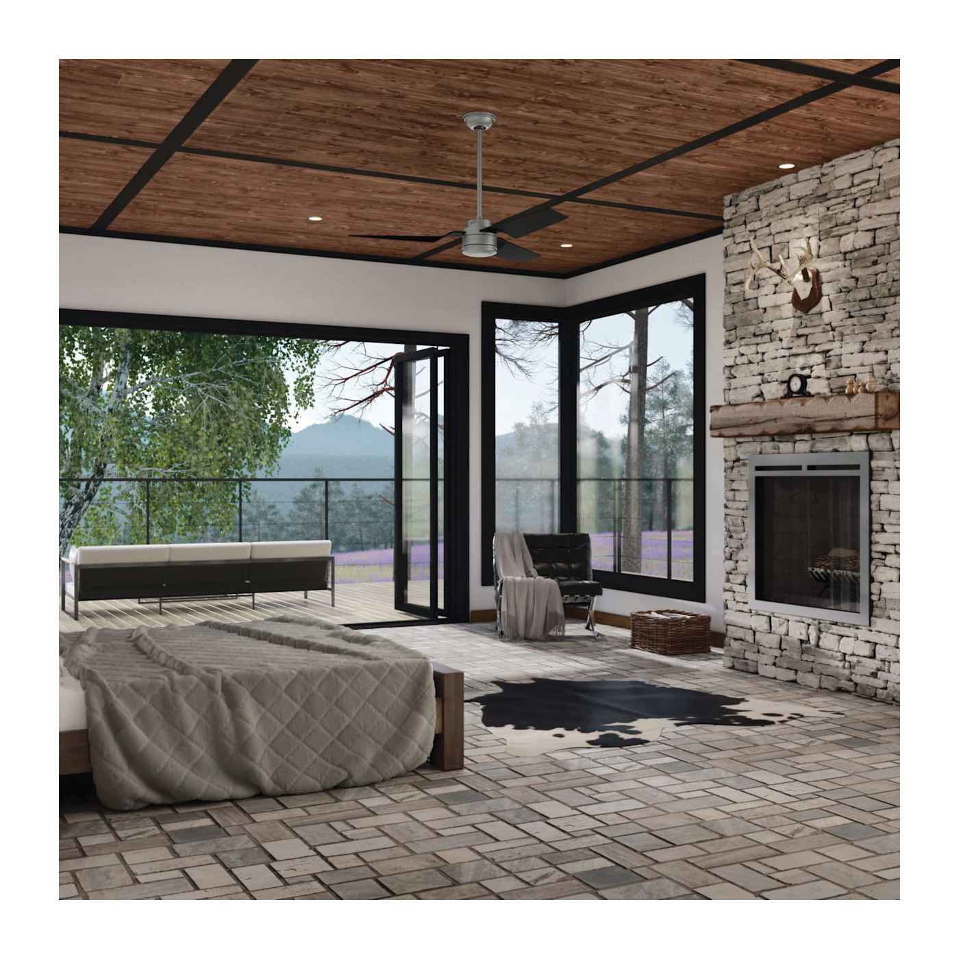 Hunter Cabo Frio Series 50259 Ceiling Fan, 3-Blade, Black/Silver Housing, Matte Black Blade, 52 in Sweep, Plastic Blade - 4