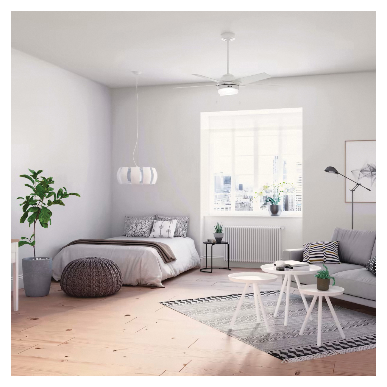 Hunter Bartlett Series 51335 Ceiling Fan, 5-Blade, Fresh White Housing, Fresh White Blade, 52 in Sweep, MDF Blade - 5