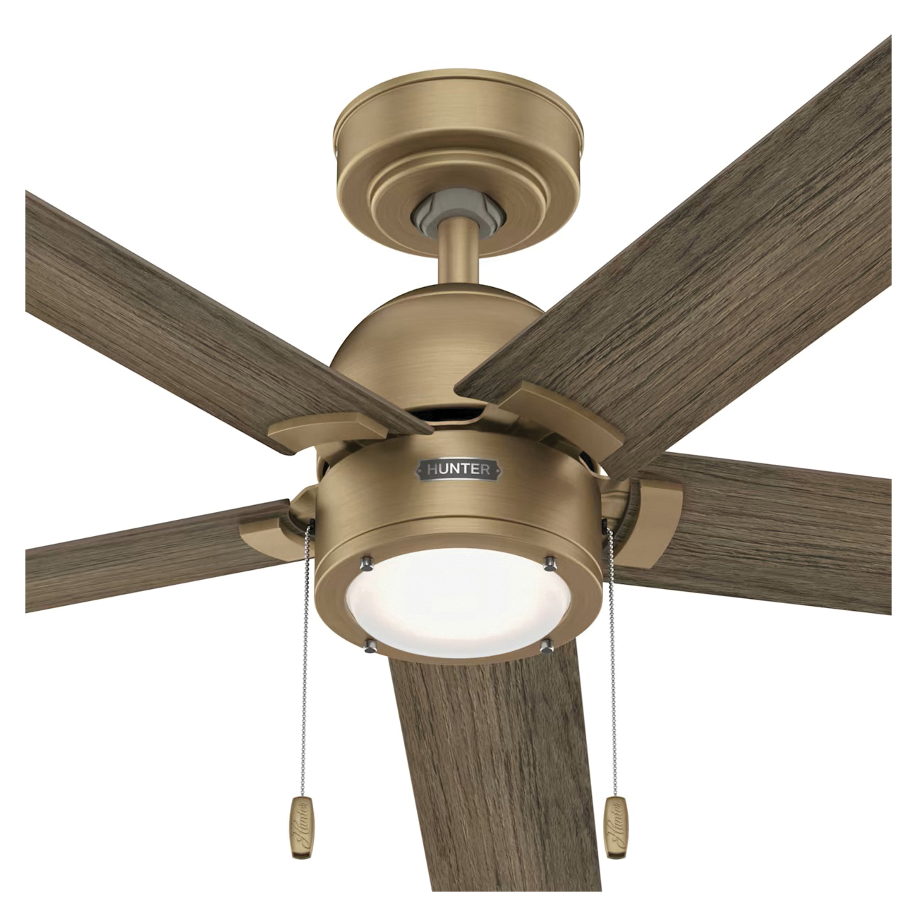 Hunter Erling Series 51759 Ceiling Fan, 5-Blade, Burnished Brass Housing, Warm Gray Oak Blade, 52 in Sweep, 3-Speed - 2