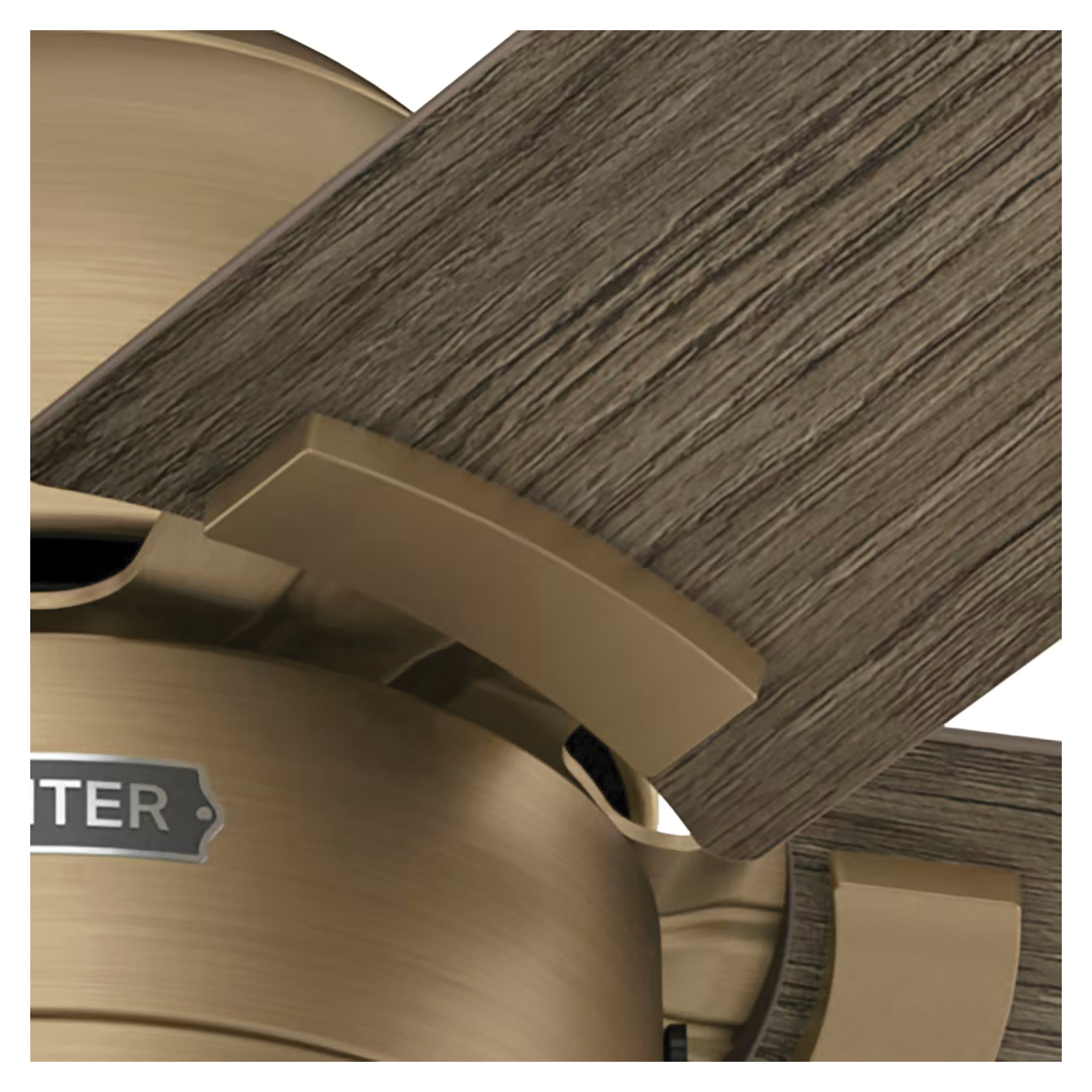 Hunter Erling Series 51759 Ceiling Fan, 5-Blade, Burnished Brass Housing, Warm Gray Oak Blade, 52 in Sweep, 3-Speed - 3