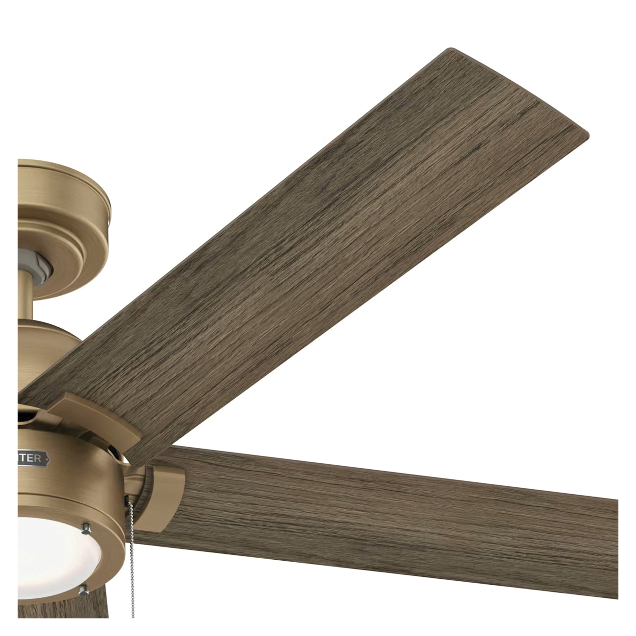 Hunter Erling Series 51759 Ceiling Fan, 5-Blade, Burnished Brass Housing, Warm Gray Oak Blade, 52 in Sweep, 3-Speed - 4