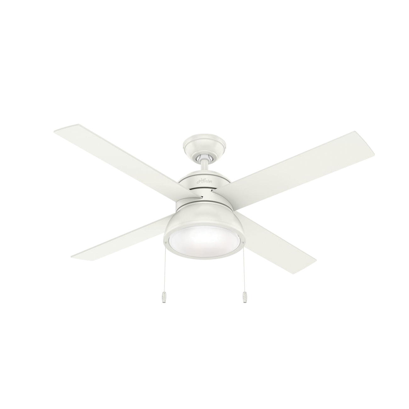Hunter Loki Series 54151 Ceiling Fan, 4-Blade, Fresh White Housing, Fresh White/Natural Wood Blade, 52 in Sweep - 2