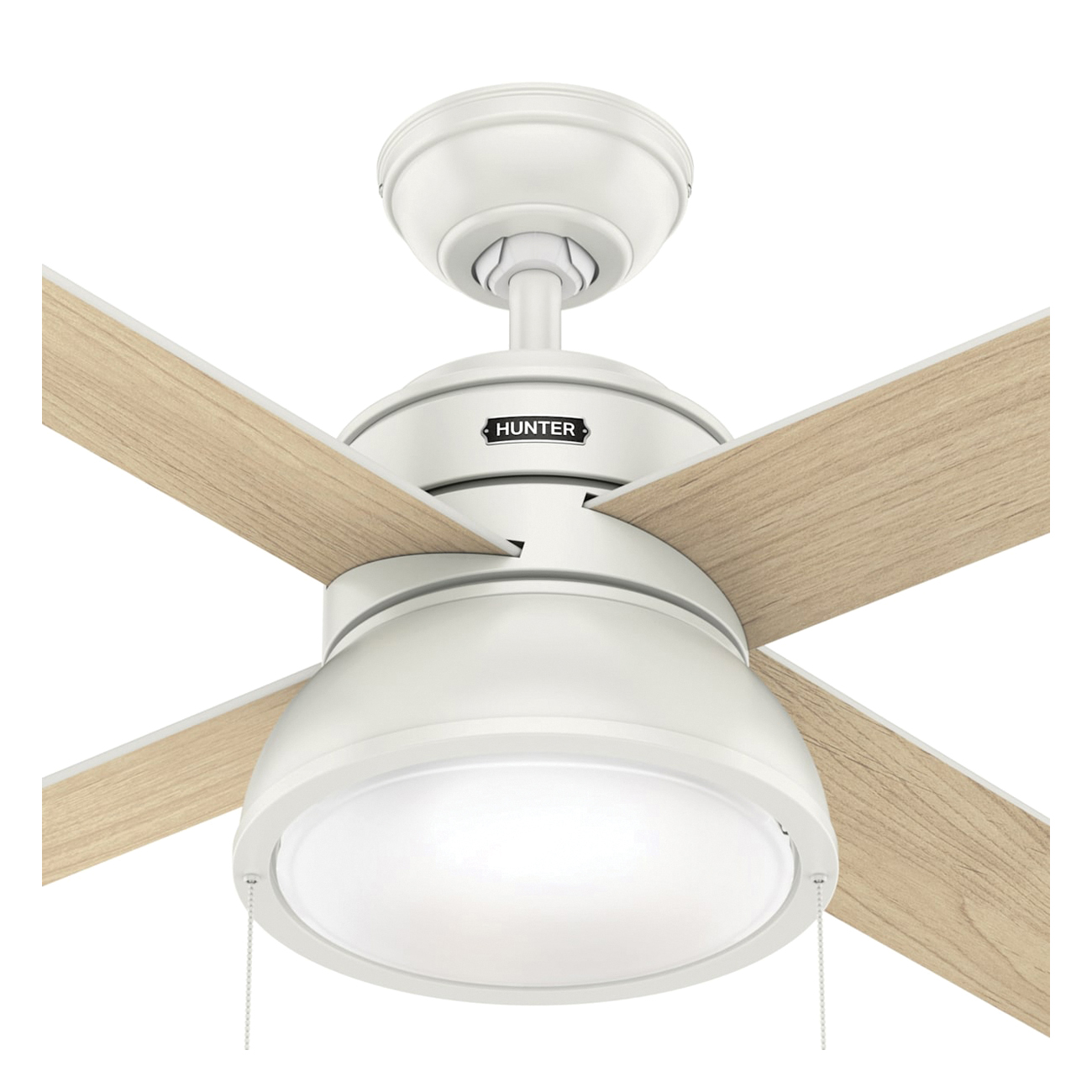 Hunter Loki Series 54151 Ceiling Fan, 4-Blade, Fresh White Housing, Fresh White/Natural Wood Blade, 52 in Sweep - 3