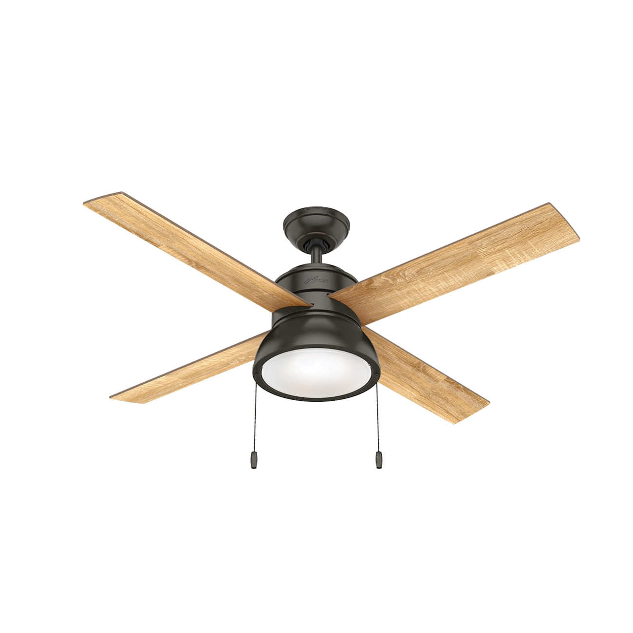 Hunter Loki Series 54152 Ceiling Fan, 4-Blade, Noble Bronze Housing, Barnwood/Drifted Oak Blade, 52 in Sweep, MDF Blade - 2