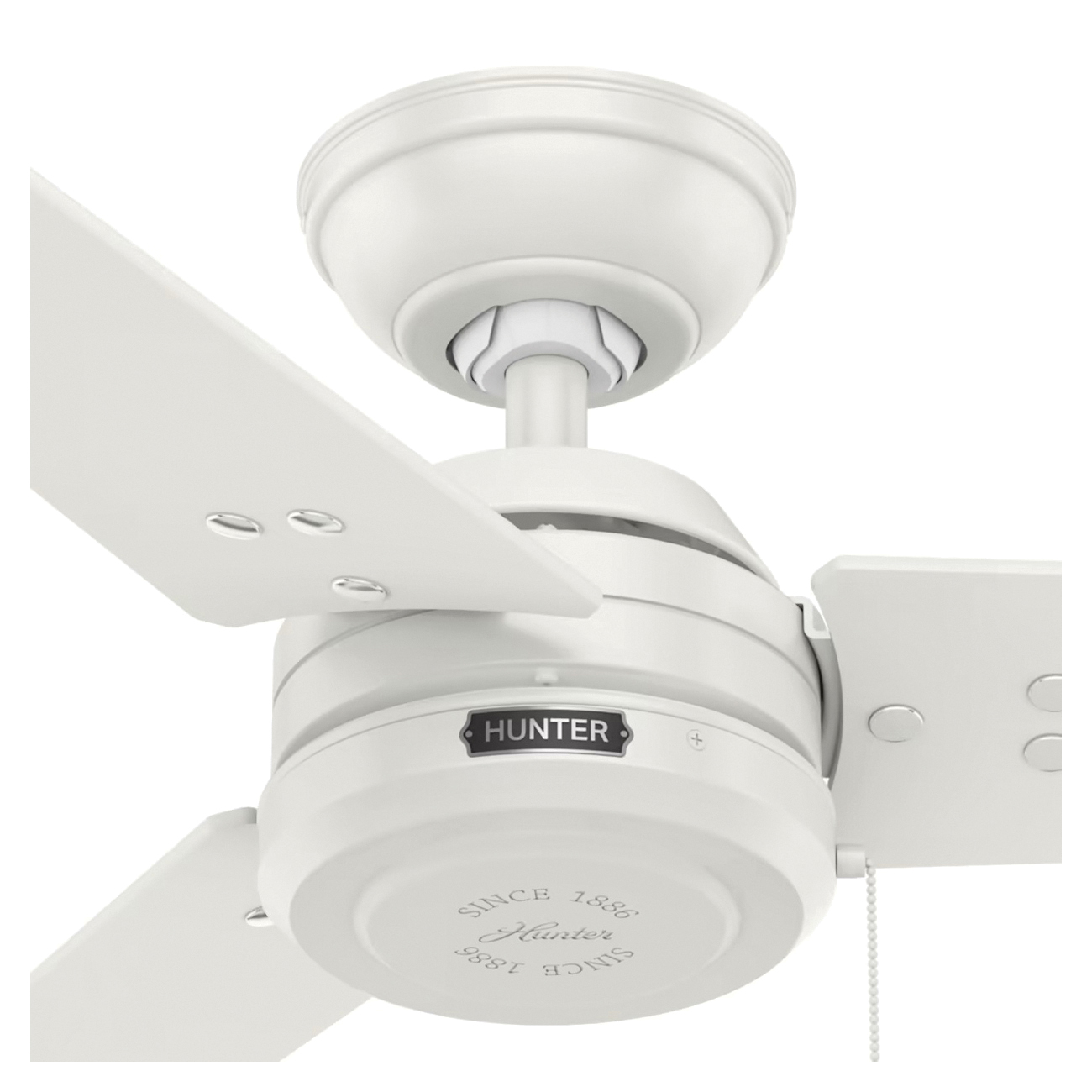 Hunter Cassius Series 59263 Ceiling Fan, 3-Blade, Fresh White Housing, Fresh White/Light Stripe Blade, 52 in Sweep - 3