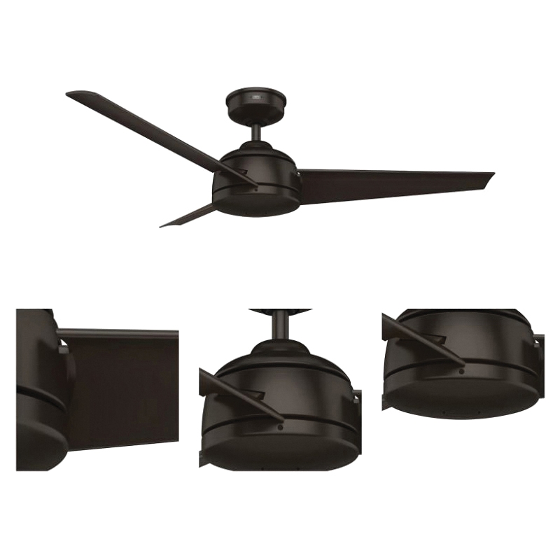 Hunter WeatherMax Trimaran 59609 Ceiling Fan, 3-Blade, Black Housing, Matte Black Blade, 52 in Sweep, 3-Speed - 2