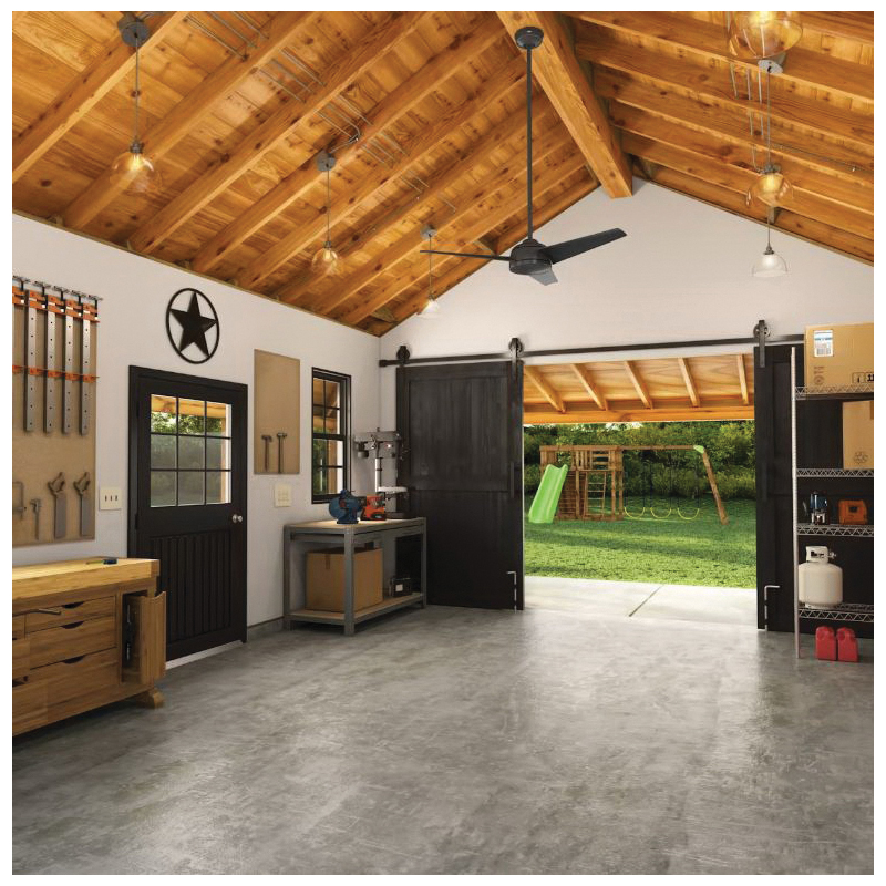 Hunter WeatherMax Trimaran 59609 Ceiling Fan, 3-Blade, Black Housing, Matte Black Blade, 52 in Sweep, 3-Speed - 3