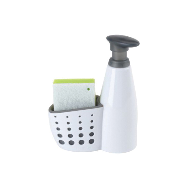 Casabella 8550096 Soap Dispenser with Sponge Caddy, 13 oz, Gray/White - 2