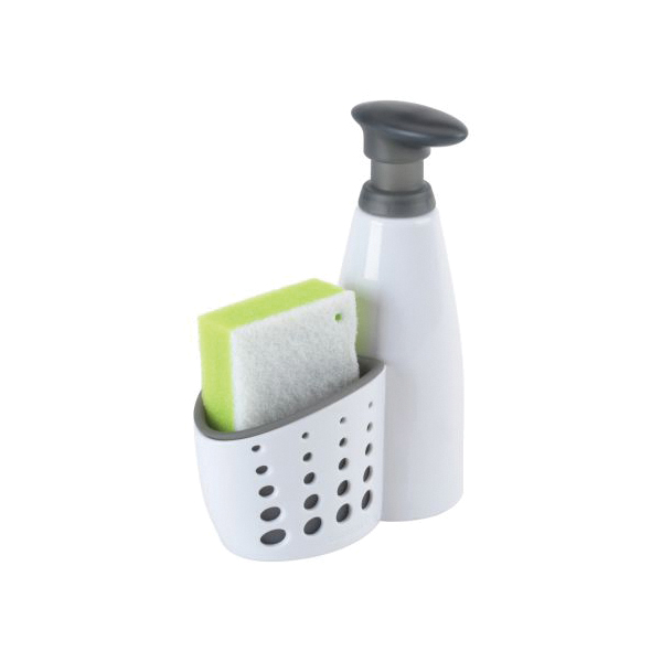 Casabella 8550096 Soap Dispenser with Sponge Caddy, 13 oz, Gray/White - 3