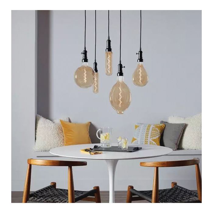 GE 93100096 LED Light Bulb, Vintage, T20 Lamp, 40 W Equivalent, E26 Medium Lamp Base, Dimmable, Amber, Warm White Light - 1