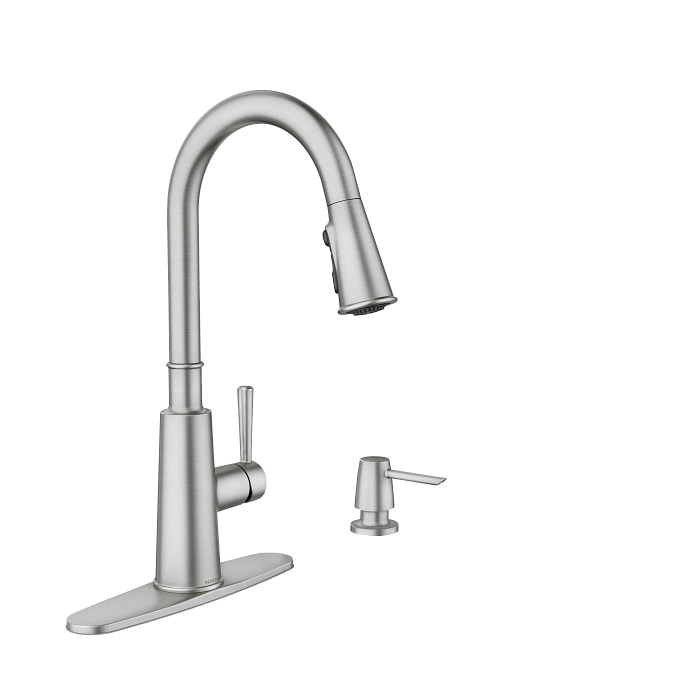 Moen Fenn 87163SRS Pull-Down Kitchen Faucet, 1.5 gpm, 1-Handle, 1, 2, 3, 4-Faucet Hole, Stainless Steel - 2