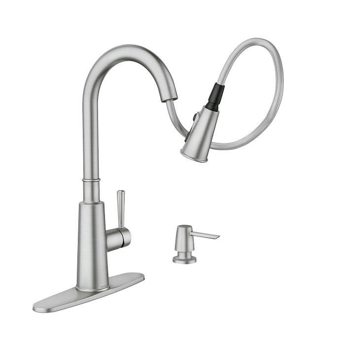 Moen Fenn 87163SRS Pull-Down Kitchen Faucet, 1.5 gpm, 1-Handle, 1, 2, 3, 4-Faucet Hole, Stainless Steel - 3