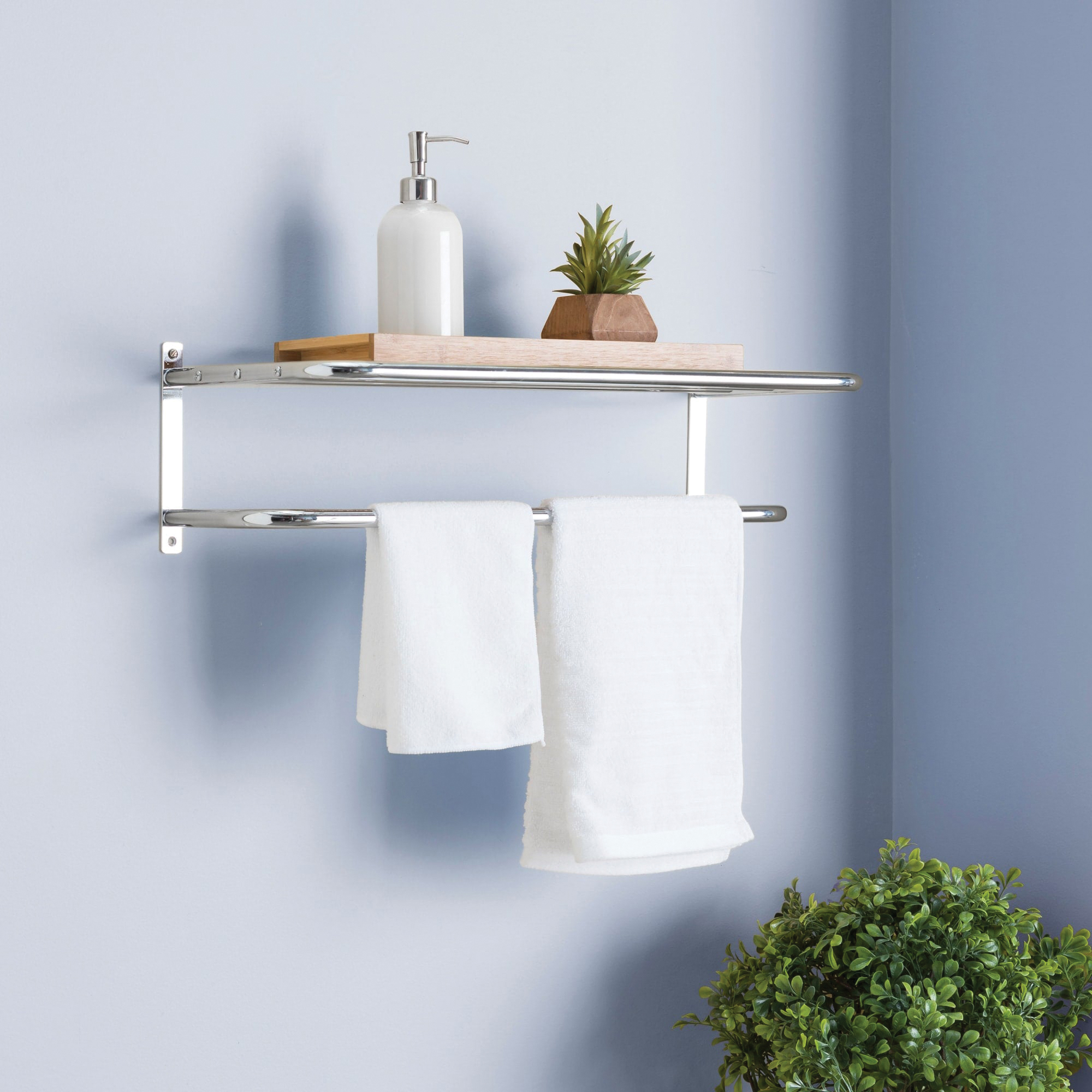 Home Basics BS41460 Bath Shelf with Towel Bar, Steel, Chrome - 5
