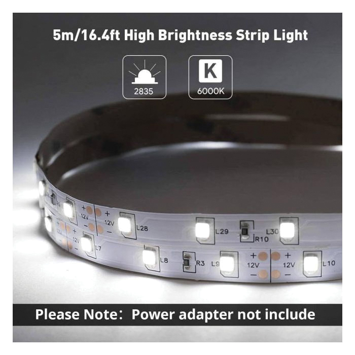 Lepro 4100057-DW Flexible Strip Light, 12 VDC, 18 W, 300-Lamp, LED Lamp, Daylight White Light, 1200 Lumens - 2