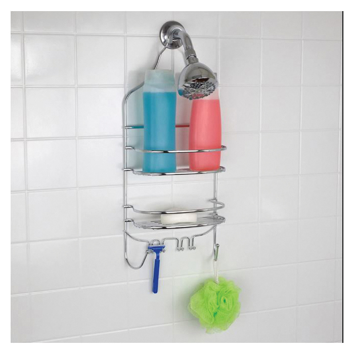 Home Basics SC00460 Shower Caddy, 9-1/4 in OAL, 4-1/2 in OAW, 2-Shelf, Steel, Chrome - 4