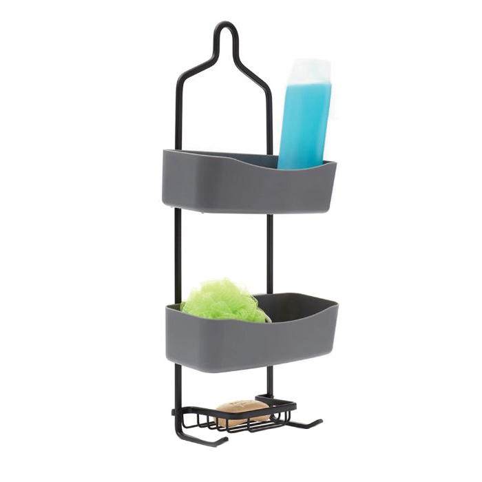 Home Basics SC35264 Shower Caddy with Shelves, 2-Shelf, Plastic/Steel, Gray - 4