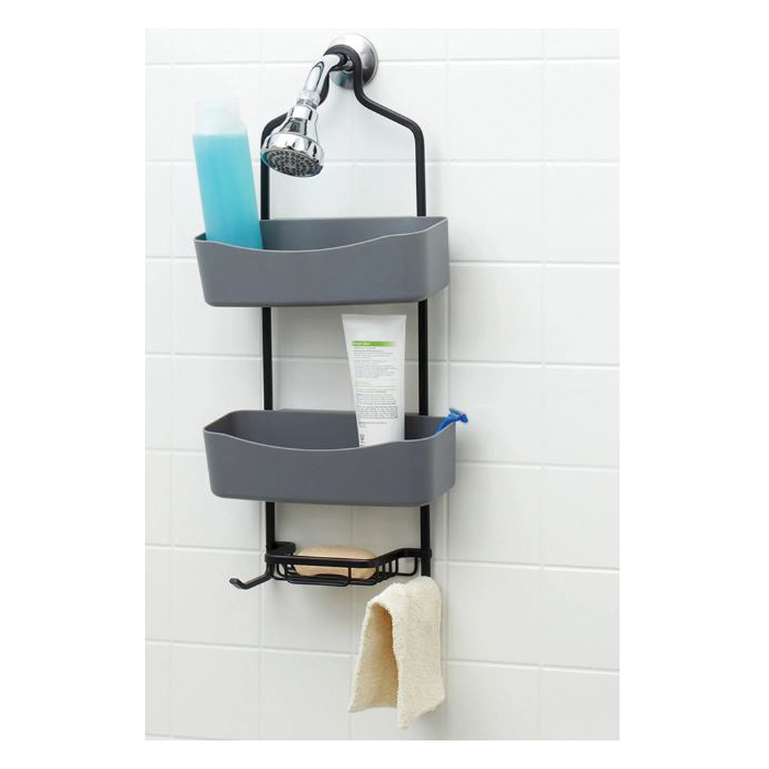 Home Basics SC35264 Shower Caddy with Shelves, 2-Shelf, Plastic/Steel, Gray - 5