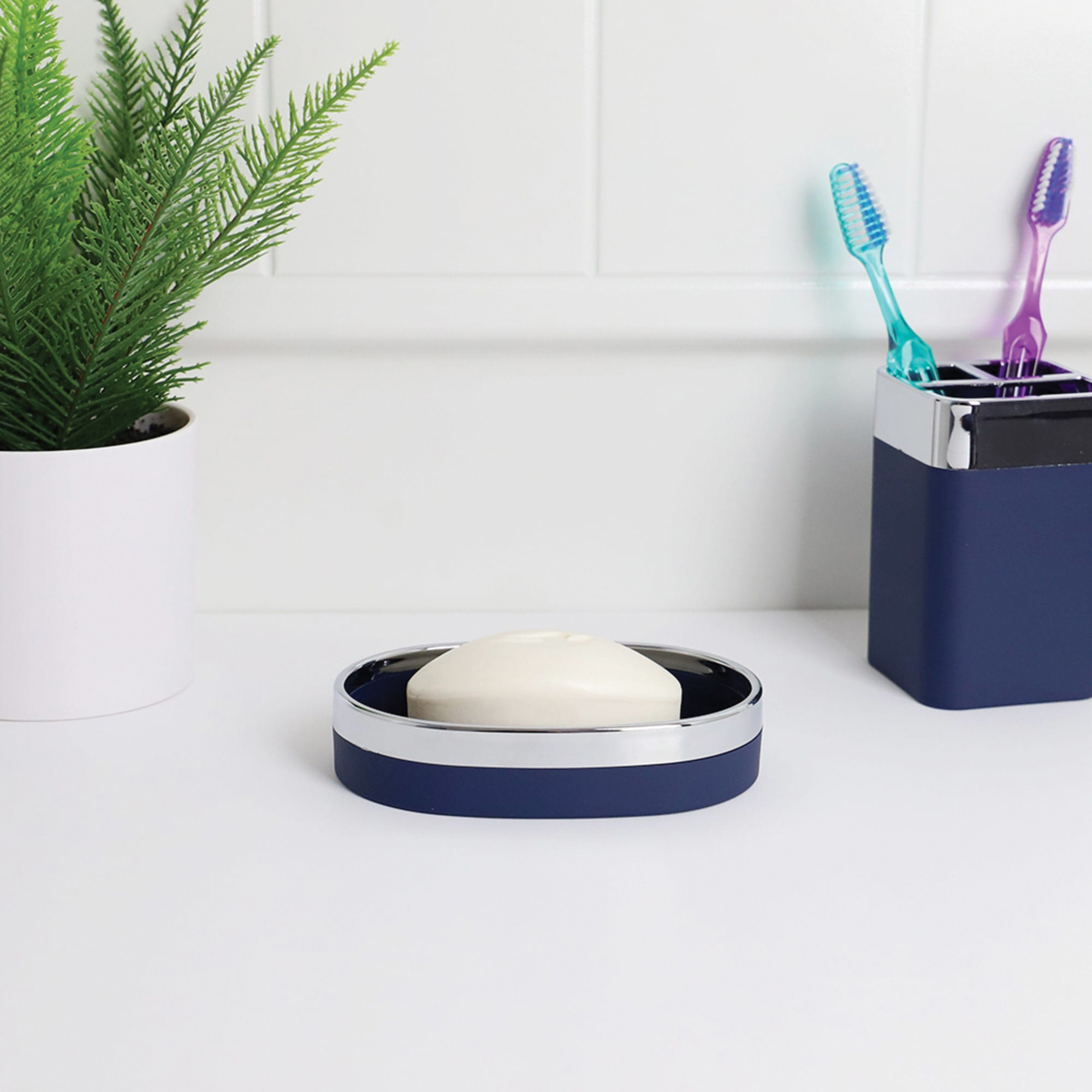 Home Basics Skylar SD35001 Oval Soap Dish, ABS, Navy - 2