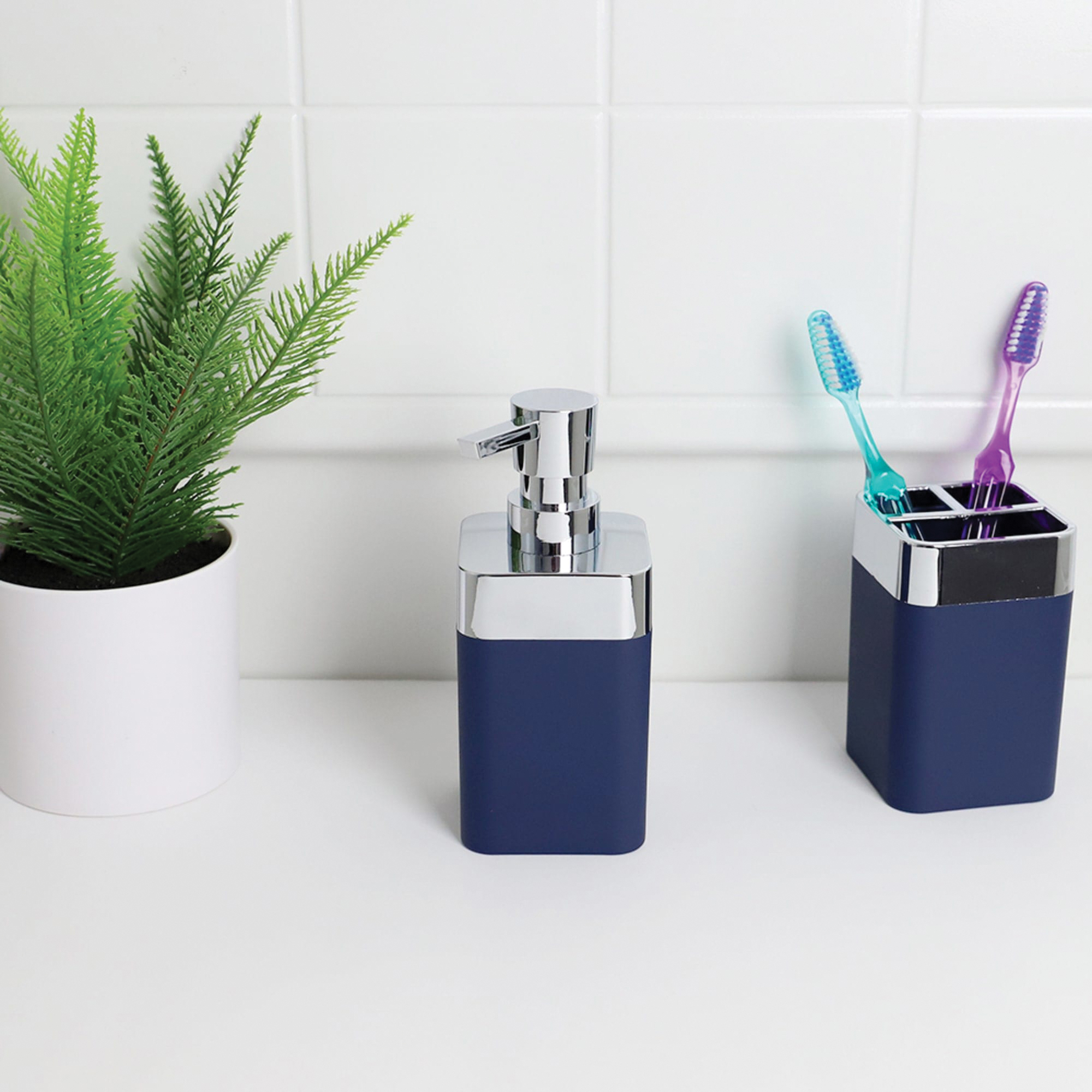 Home Basics SKYLAR Series SD35004 Soap/Lotion Dispenser, 10 oz, ABS Plastic, Navy - 4