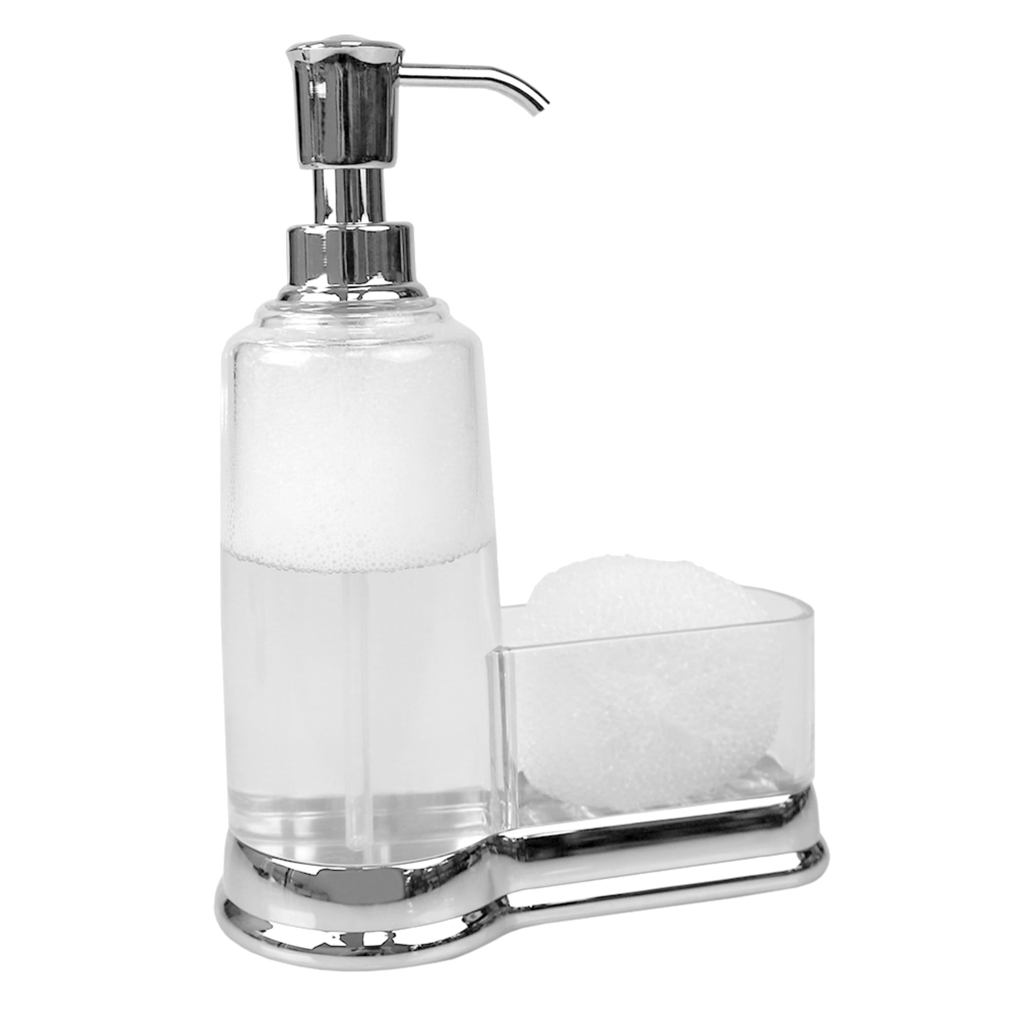 Home Basics SD37028 Soap Dispenser with Sponge Compartment, 13 oz, Plastic, Clear, Chrome - 2