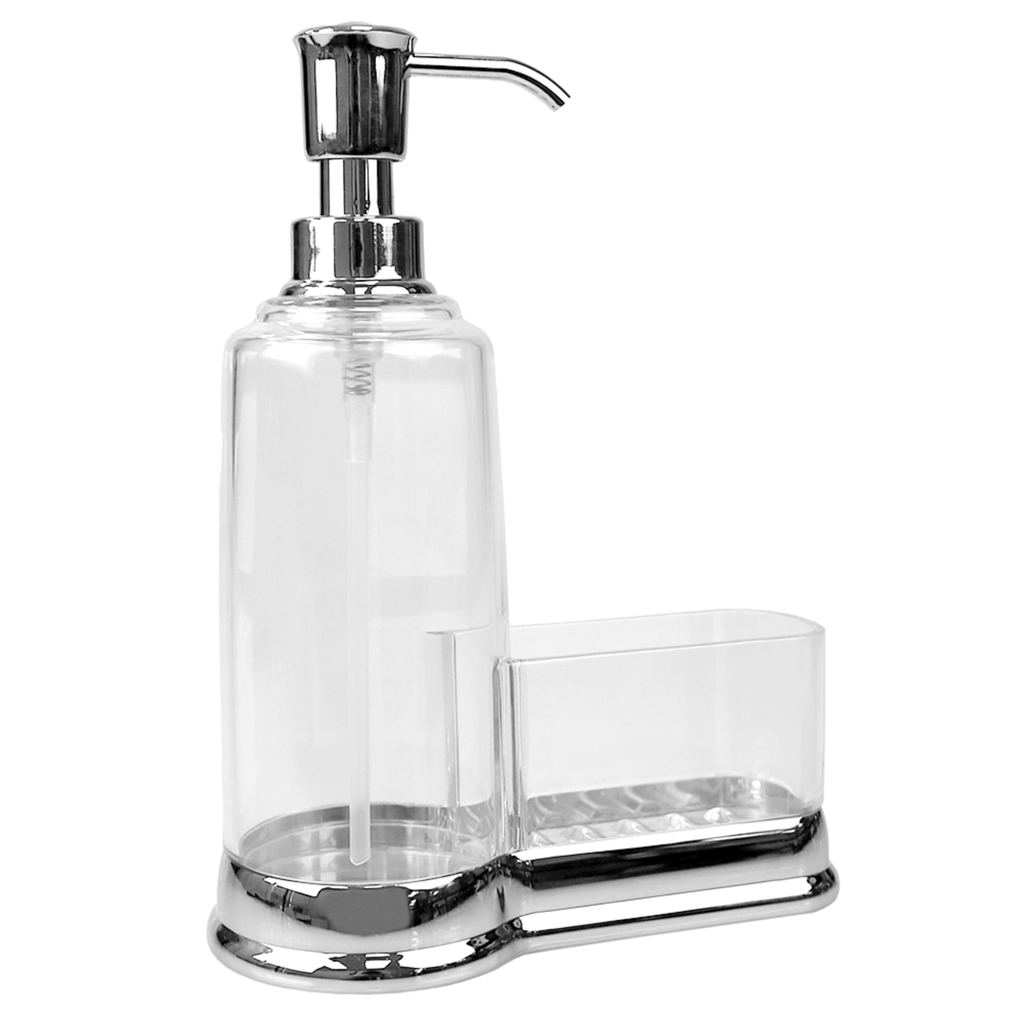 Home Basics SD37028 Soap Dispenser with Sponge Compartment, 13 oz, Plastic, Clear, Chrome - 3