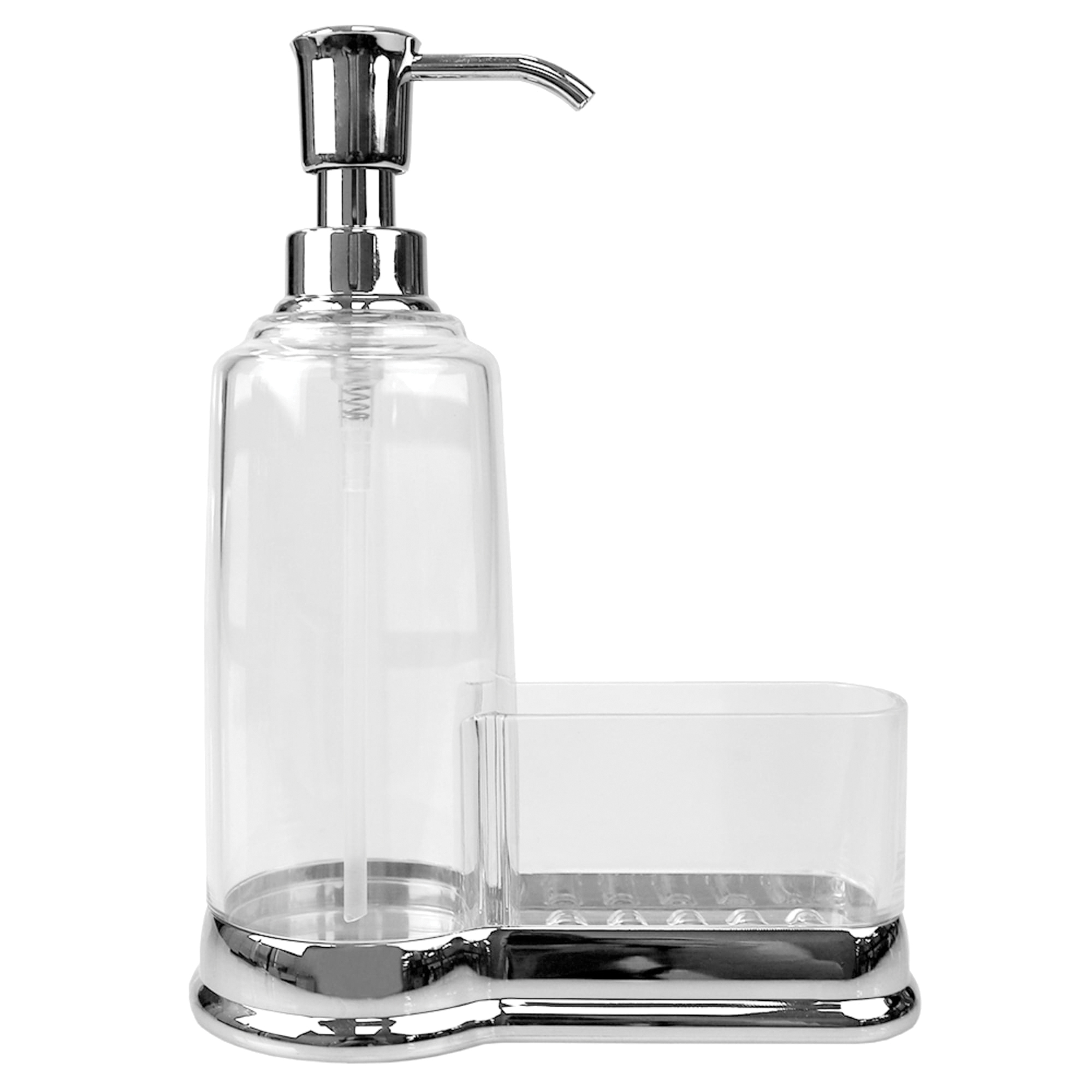 Home Basics SD37028 Soap Dispenser with Sponge Compartment, 13 oz, Plastic, Clear, Chrome - 4
