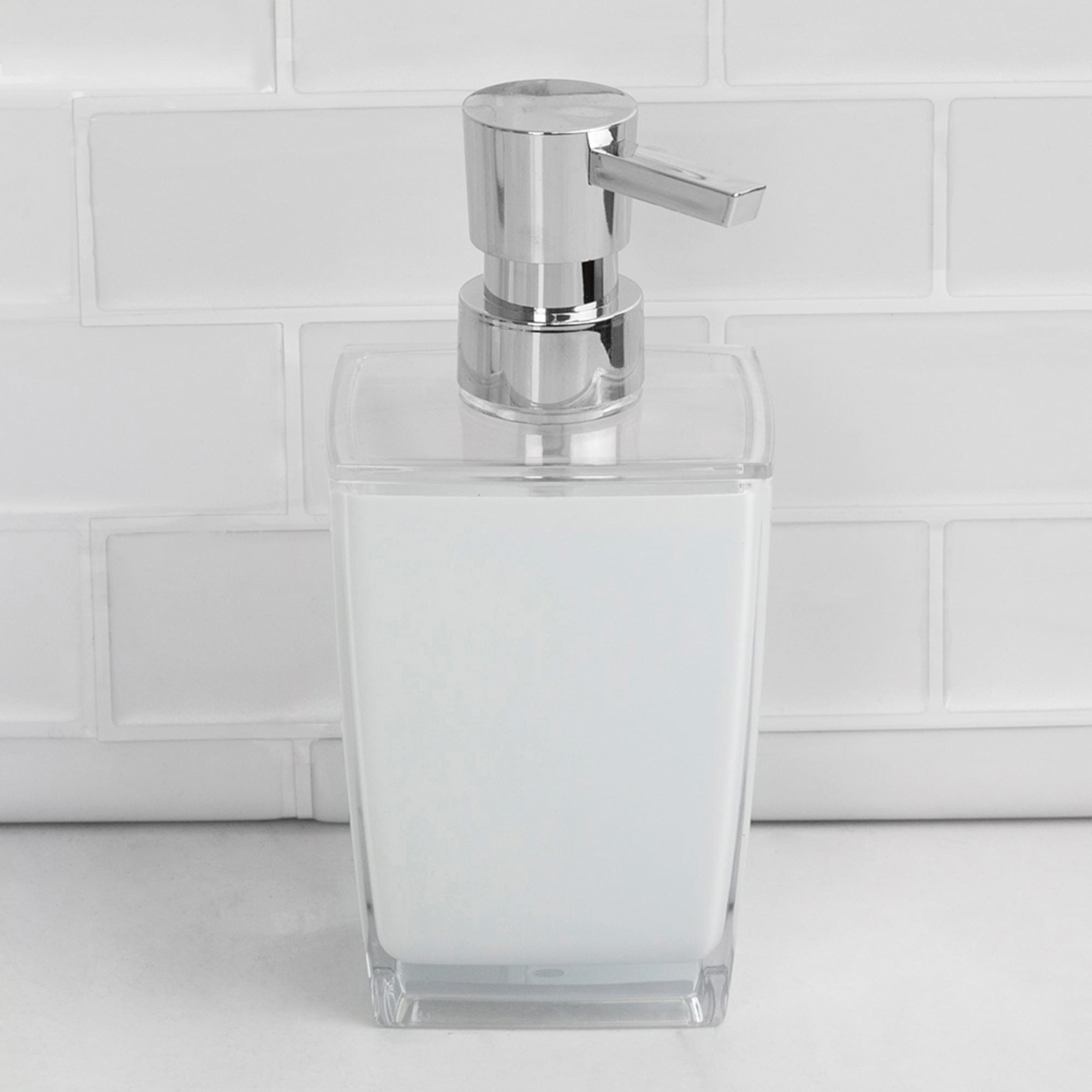 Home Basics SD41174 Hand Soap Dispenser with Pump, 8 oz, Plastic/Stainless Steel, White, Acrylic/Brushed - 4