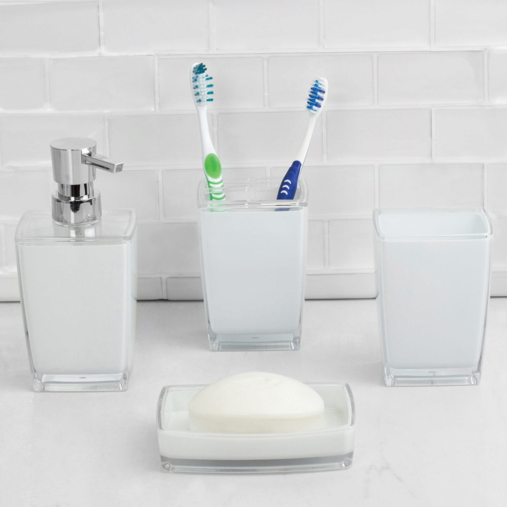 Home Basics SD41174 Hand Soap Dispenser with Pump, 8 oz, Plastic/Stainless Steel, White, Acrylic/Brushed - 5