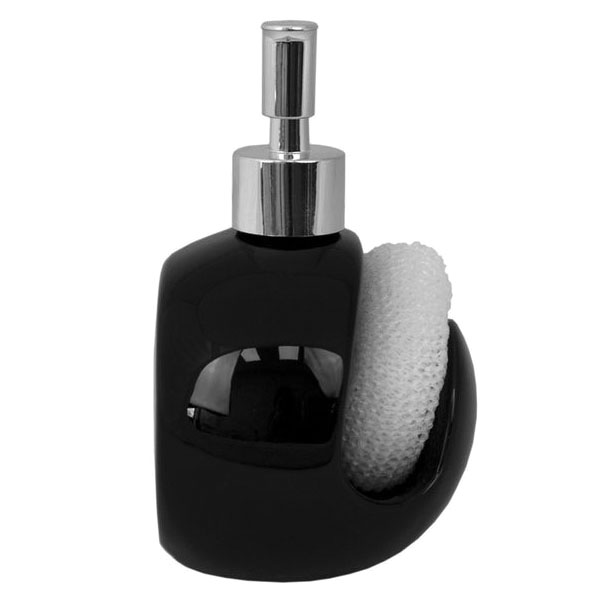 Home Basics SD41403 Round Soap Dispenser with Sponge, 8 oz, Ceramic, Black - 2