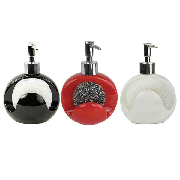 Home Basics SD41403 Round Soap Dispenser with Sponge, 8 oz, Ceramic, Black - 3