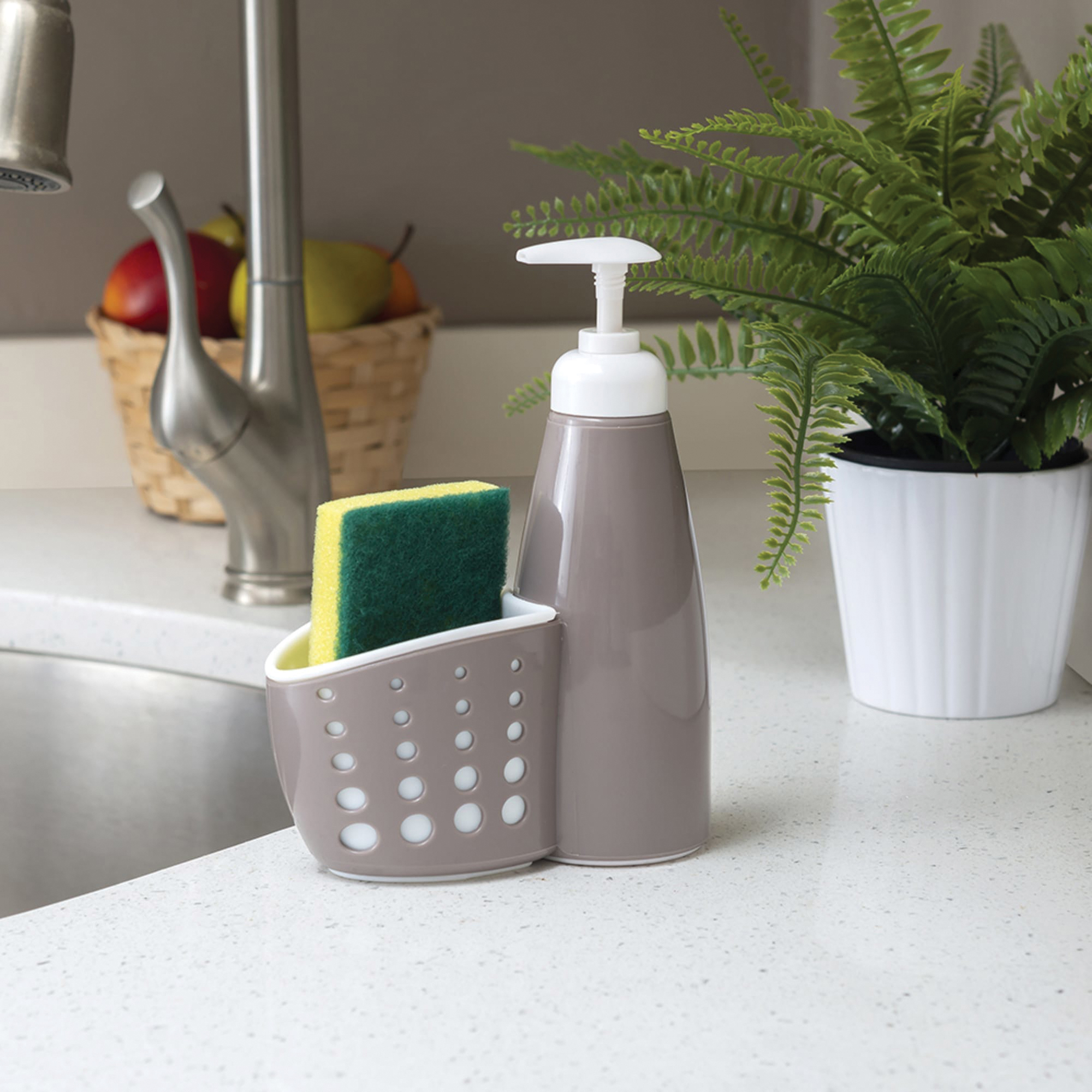 Home Basics SD41680 Soap Dispenser with Perforated Sponge Holder, 20 oz, Plastic, Gray - 3