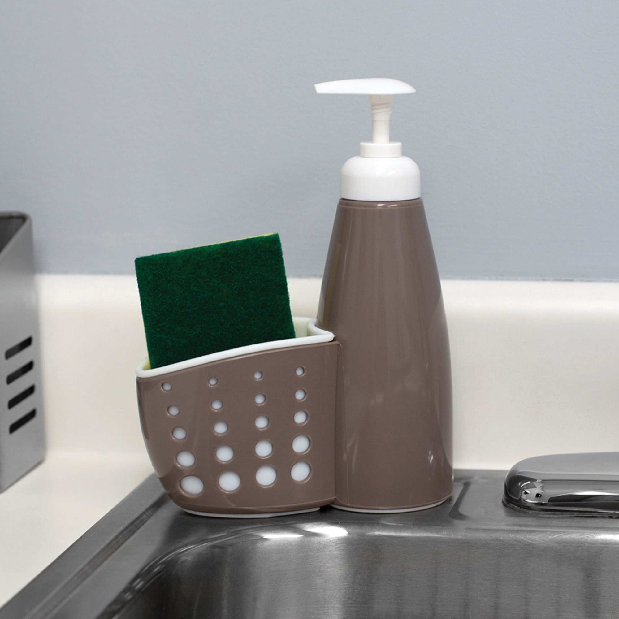 Home Basics SD41680 Soap Dispenser with Perforated Sponge Holder, 20 oz, Plastic, Gray - 4