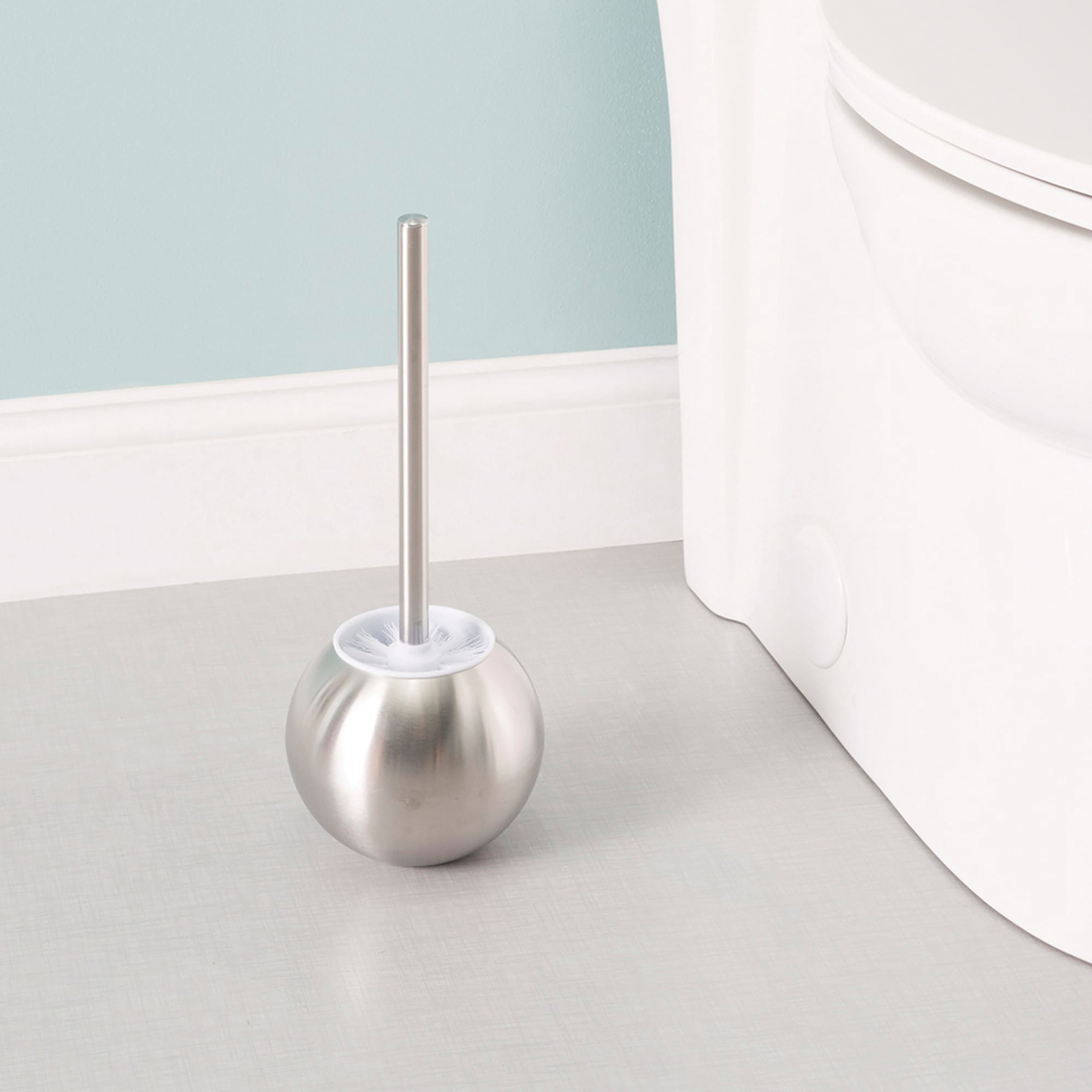 Home Basics TB41169 Hide Away Toilet Brush, Nylon, 16 in L Brush, Stainless Steel - 2