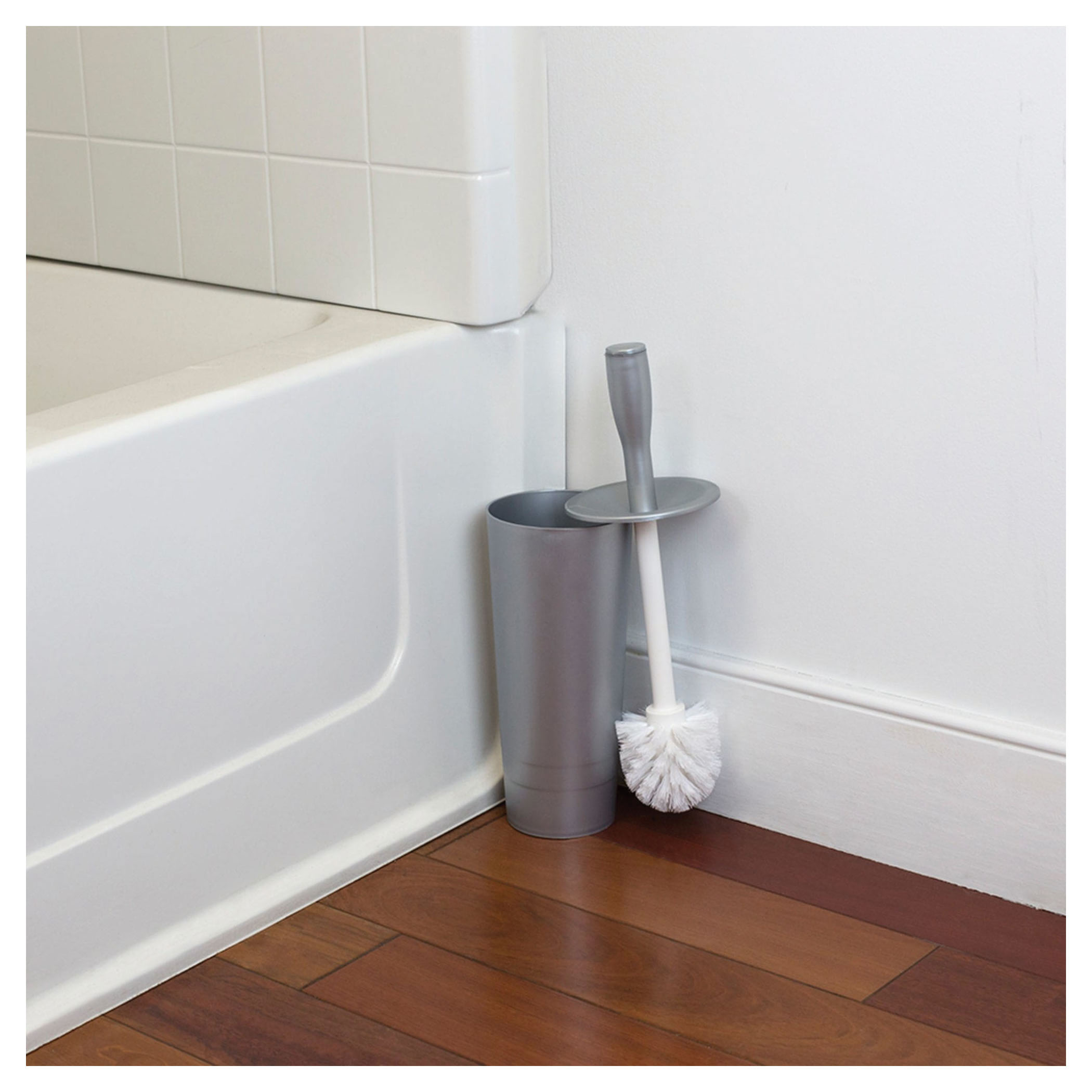 Home Basics TB45048 Toilet Brush Holder, Nylon Bristle, 4.37 in L Brush, Plastic, Gray - 2