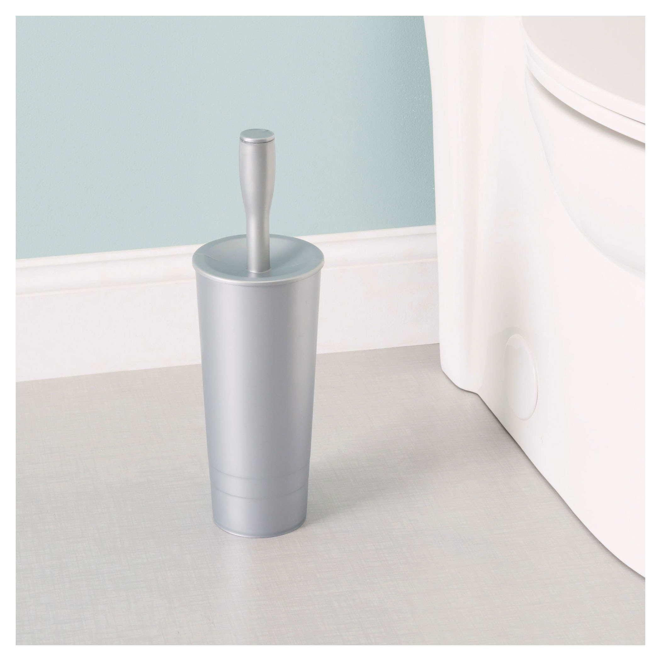 Home Basics TB45048 Toilet Brush Holder, Nylon Bristle, 4.37 in L Brush, Plastic, Gray - 5