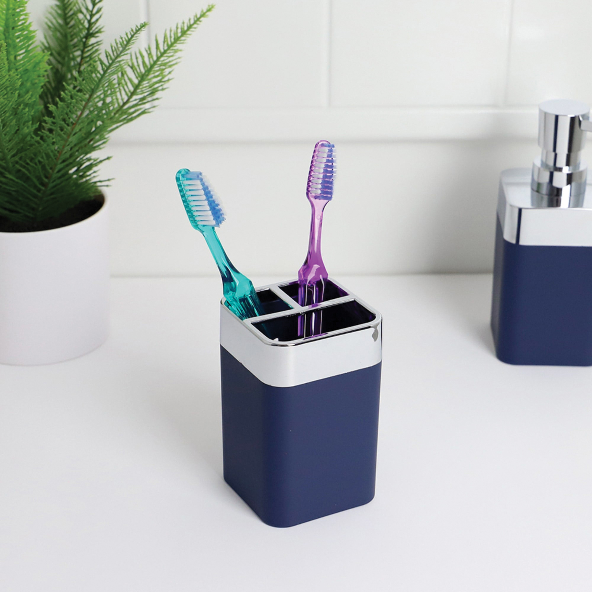Home Basics TH35002 Toothbrush Holder, ABS, Navy - 2