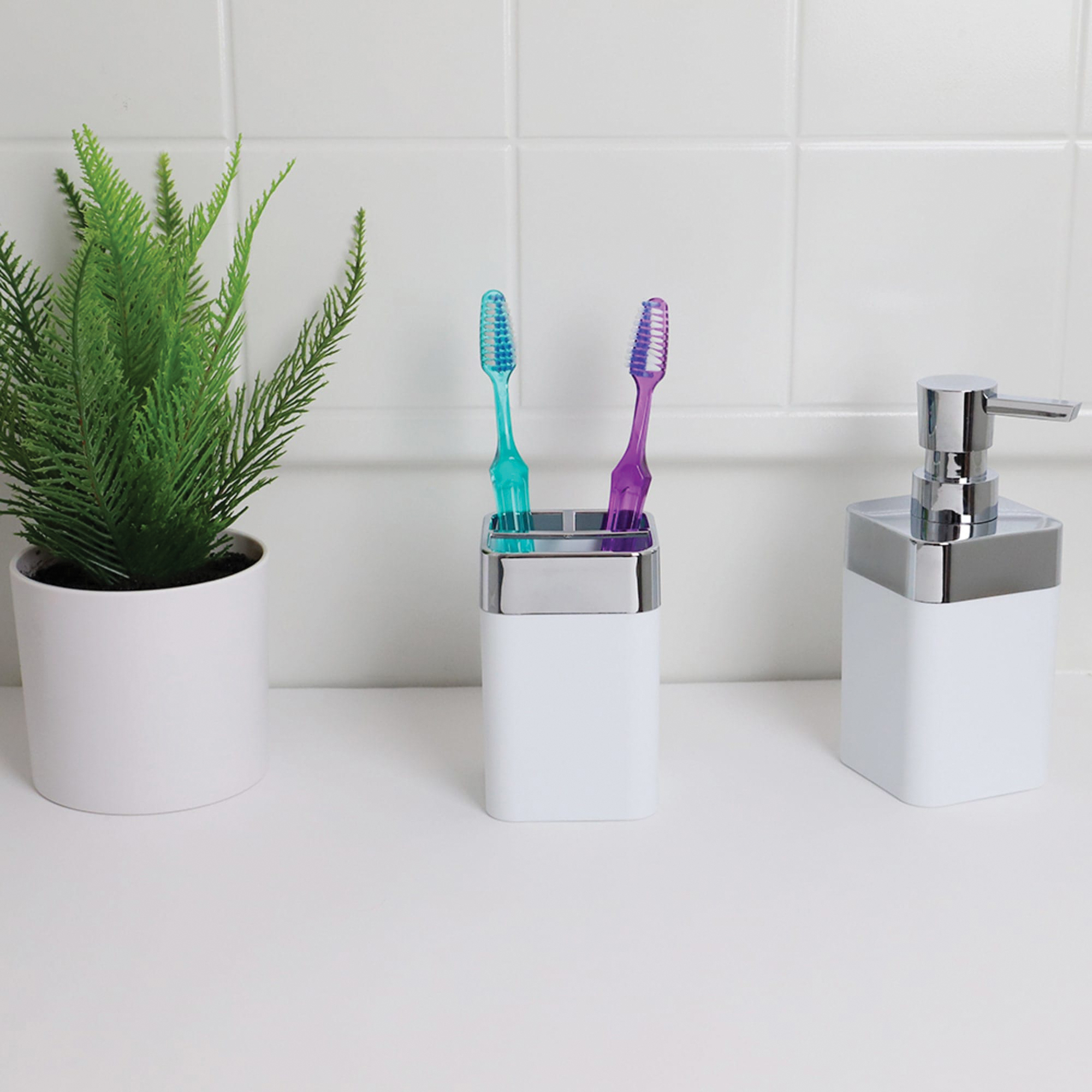 Home Basics TH35012 Toothbrush Holder, ABS, White - 2