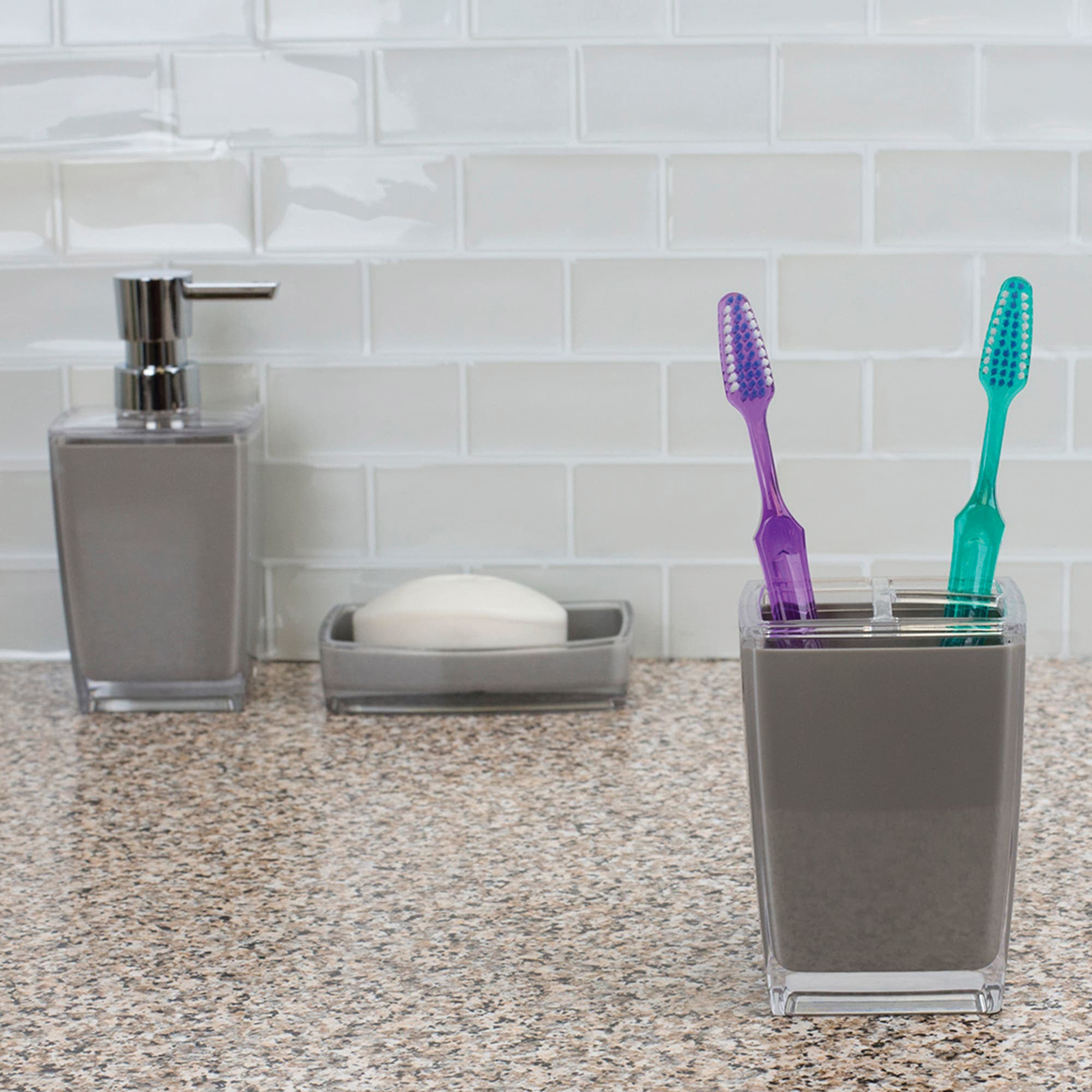 Home Basics TH41342 Toothbrush Holder, Plastic, Gray - 3