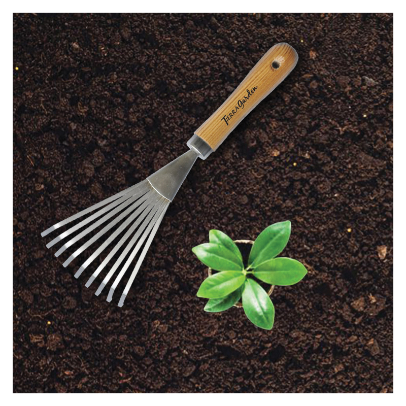 TIERRA garden 35-1805 Shrub Rake, 13-/4 in OAL, Stainless Steel Tine, Hardwood Handle, 7 in L Handle - 2
