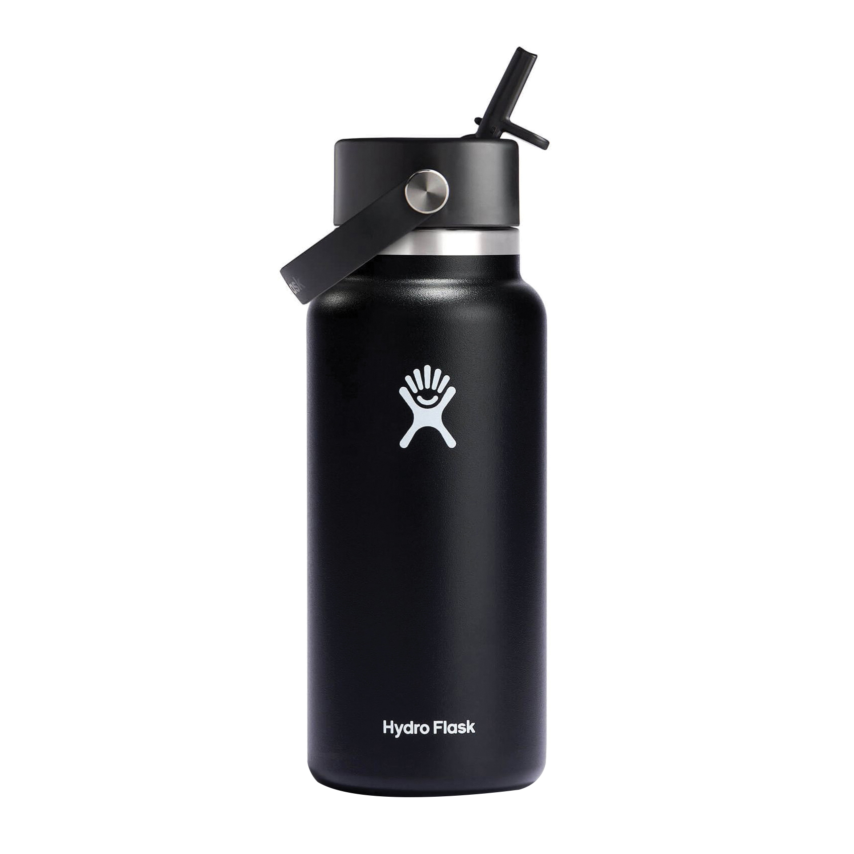 W32BFS001 Wide Mouth Water Bottle with Flex Straw Cap, 32 oz, Stainless Steel, Black