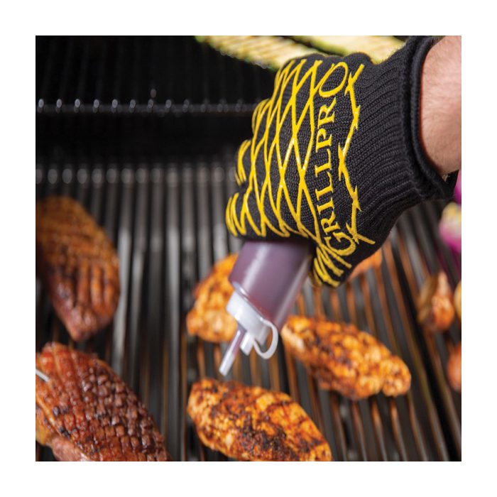 GrillPro 90974 Grill Mitt Gloves, One Size, Aramid Fabric, Black/Yellow - 2