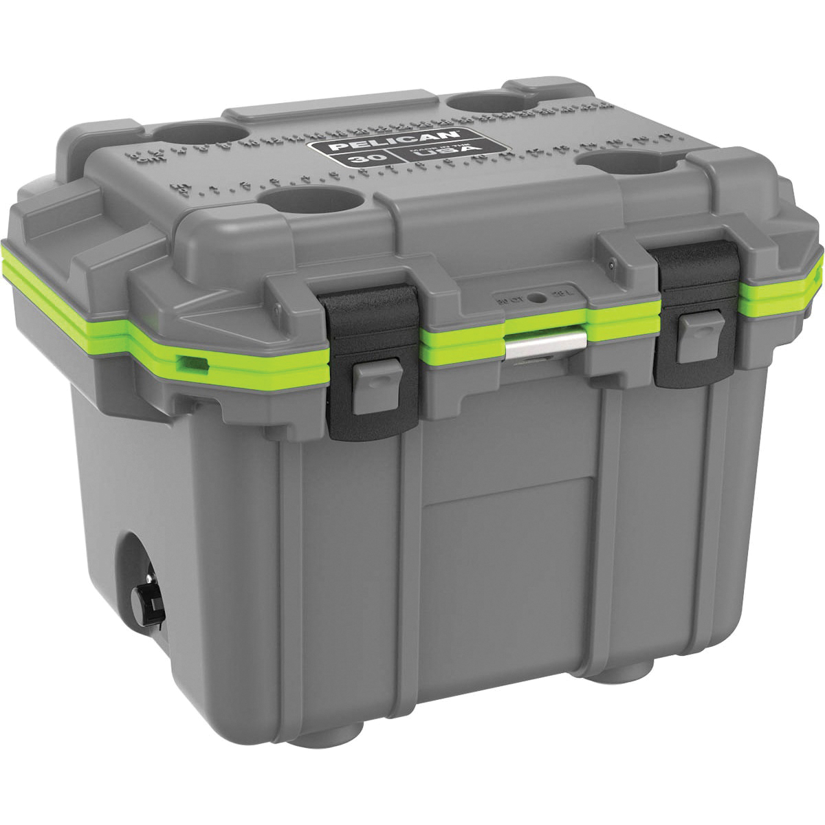 Pelican Elite Series 30Q-1-GRYEGRN Cooler, 30 qt Cooler, ABS/Polypropylene/Polyurethane/Stainless Steel, Dark Gray/Green