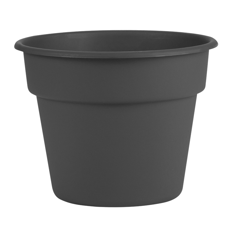 Bloem Dura Cotta Series DC12-908 Planter, 10-1/2 in H, 13-1/2 in W, Round, Plastic, Charcoal Gray, Matte