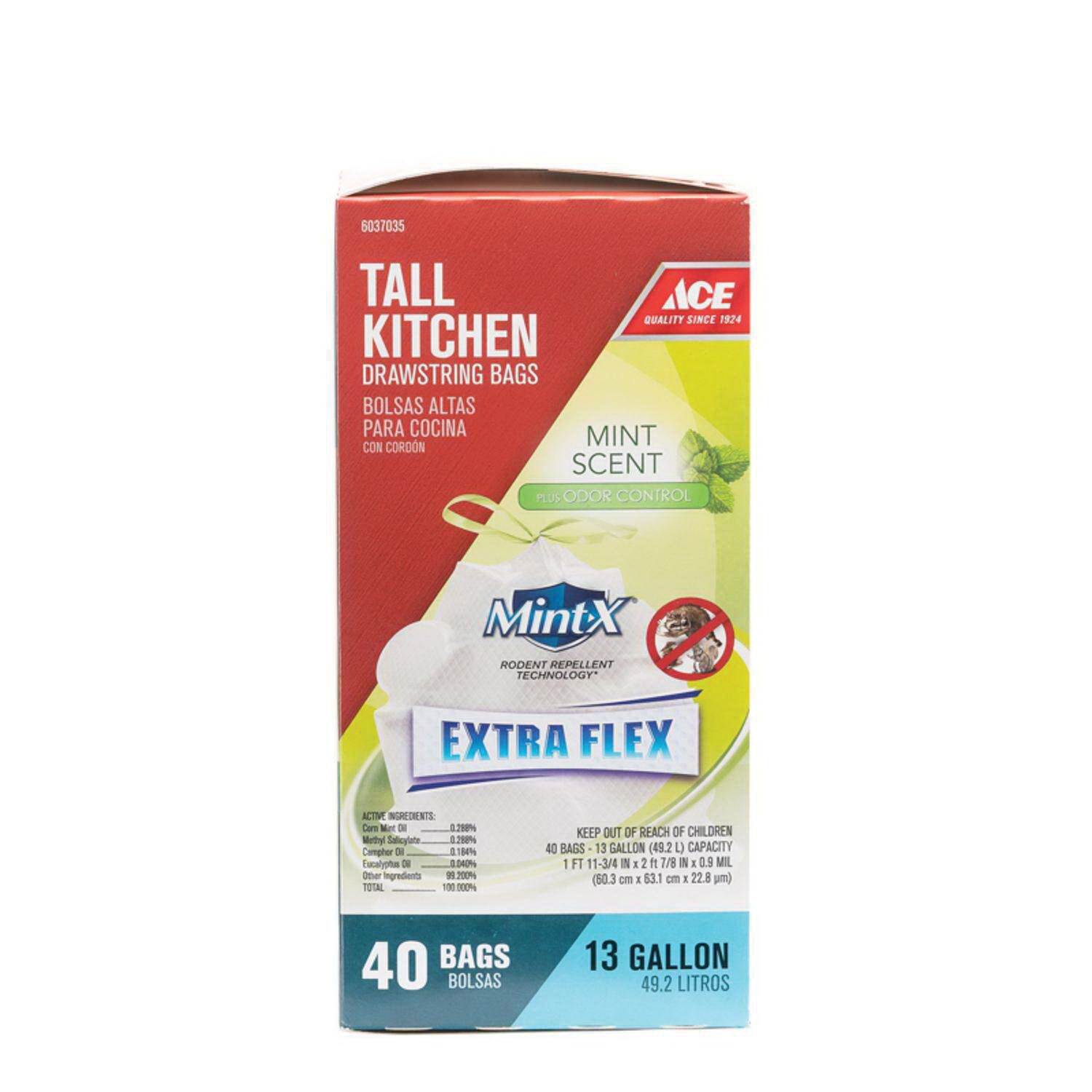 Kitchen Trash Bags, ACE, Mint-X Rodent Repellent, 13 gal, White, 40-Count - 2