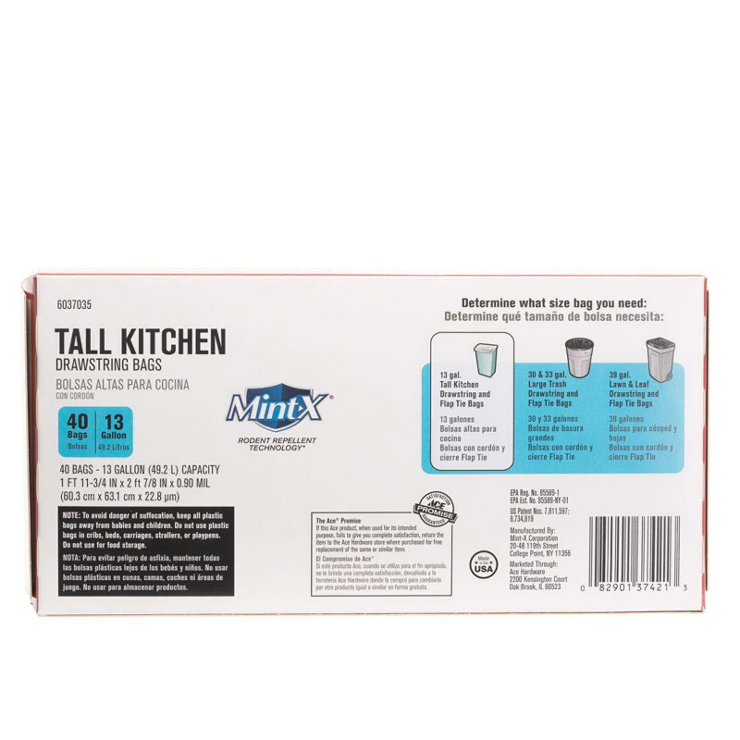 Kitchen Trash Bags, ACE, Mint-X Rodent Repellent, 13 gal, White, 40-Count - 3
