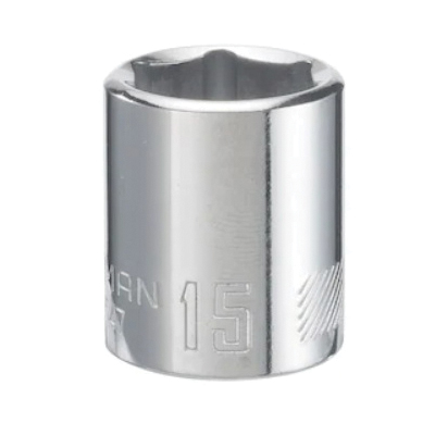 CMMT43547 Socket, 15 mm Socket, 3/8 in Drive, 6-Point, Steel, Polished Chrome