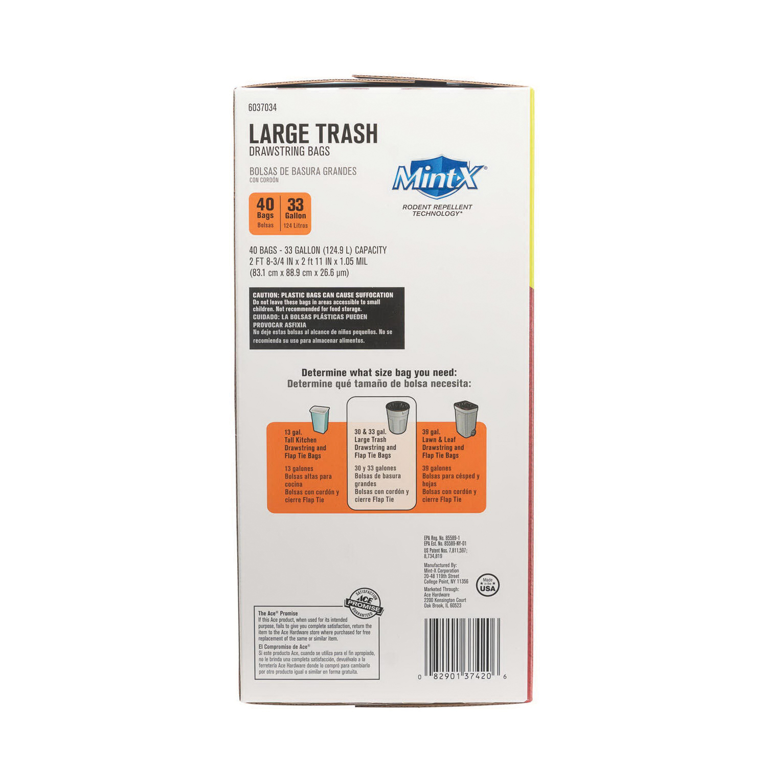 Trash Bags, ACE, Mint-X Rodent Repellent, 33 gal, Black, 40-Count - 2