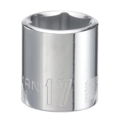CMMT43548 Socket, 17 mm Socket, 3/8 in Drive, 6-Point, Steel, Polished Chrome