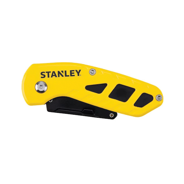 Compact Knife, Stanley, 2-7/16 in L Blade, 0.024 in W Blade, Carbon Steel Blade, Black/Yellow Handle - 2